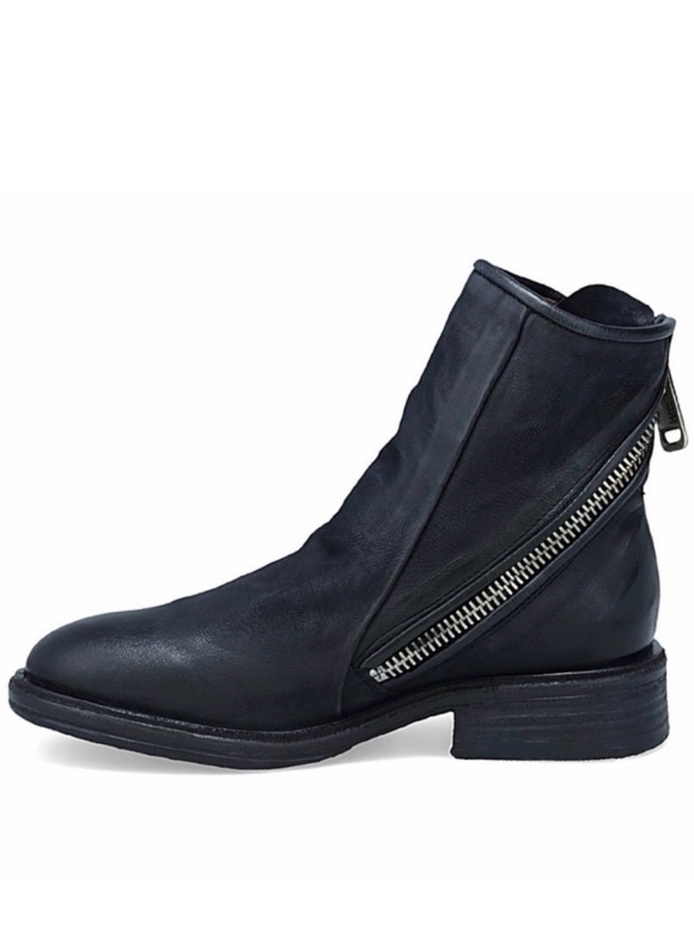 A.S.98 Black Leather Fleetwood diagonal zipper boots